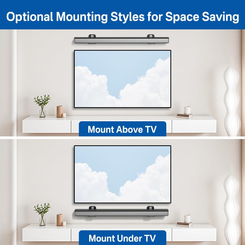 Yibracki Universal Soundbar Wall Mounts Bracket for Samsung, Sony, LG, Nakamichi, Polk Audio, Vizio, Roku, Onn Soundbar Mounting Under TV Heavy-Duty Floating Sound bar Mount Shelves Hold Up to 20Lbs - Image 5